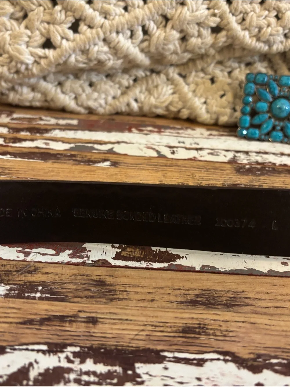 Brown Leather Belt with Turquoise Stone Buckle